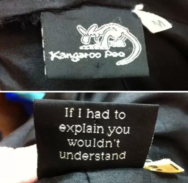 Funny tags on the clothes