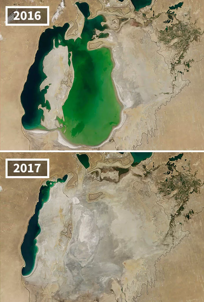 La nasa montre le changement climatique - #2 Mer d'Aral, Asie centrale