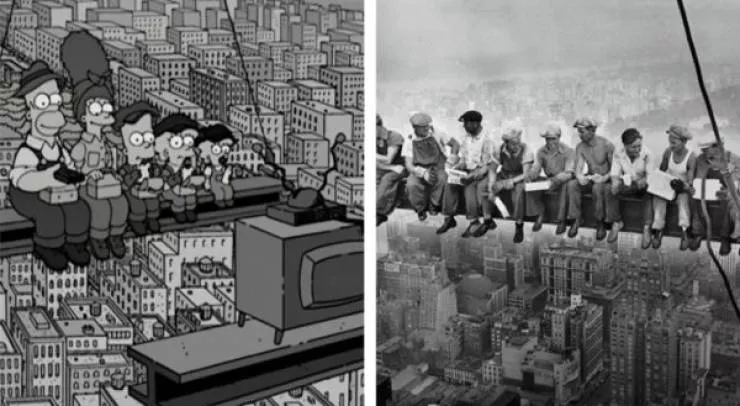 The famous scenes re created by the simpsons - #1 Construction workers on a beam
