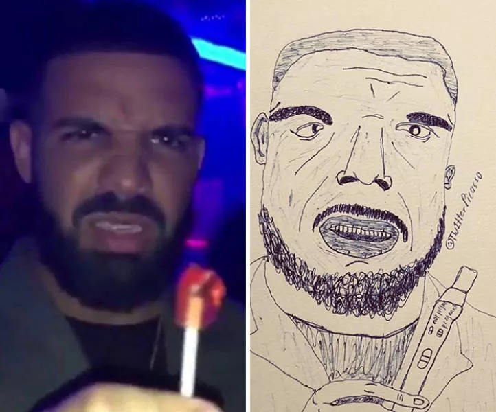 Des portraits de clbrits au stylo - #22 Drake