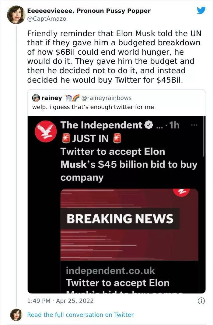 The reactions after the purchase of twitter by elon musk - #10 
