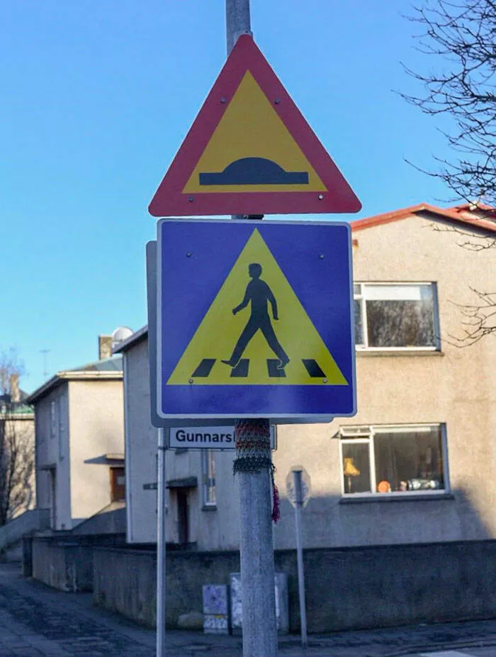 Double take delights moments that require a second glance - #3 Speed Bump And Crosswalk Signs In Iceland Look Like Alien Abduction