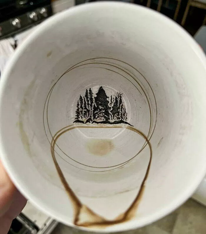 Doubles regards enchants des moments qui exigent un deuxime coup doeil - #8 Ma tasse à café sale ressemble à une forêt de pins