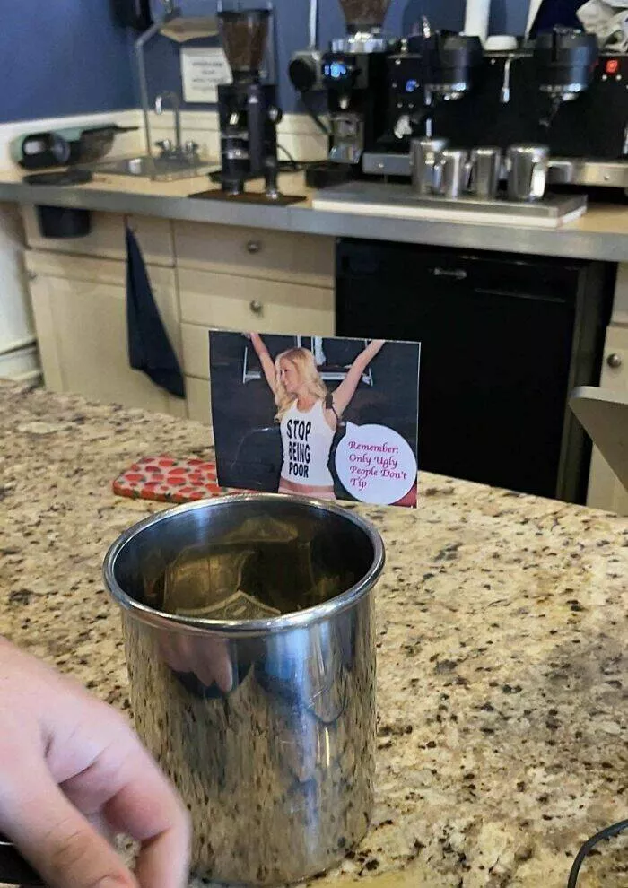 Tipping transformation images advocating an end to gratuity culture - #19 Coffee shop in Chicago asking us to stop being poor