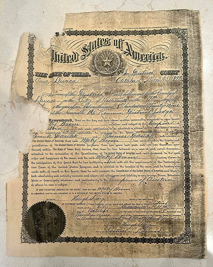 Surprising finds at home unintentional discoveries that stunned residents - #17 I found my great-great-grandfather's 1899 certificate of U.S. citizenship, where he renounced his allegiance to the Emperor of Austria