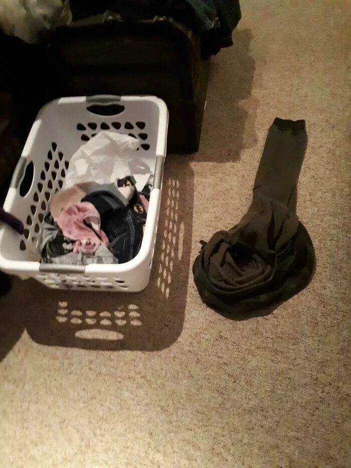 Frustration unleashed partners hilariously incompetent moments go viral - #6 Husband Places His Pants Right Next to the Laundry Basket Instead of Inside