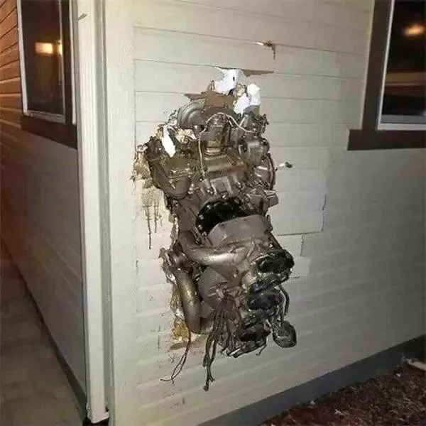 Enigmatic visuals unsettling images for a haunting experience - #10 When You Discover an Aircraft Engine Lodged in the Wall of Your House after Hearing a Bang.