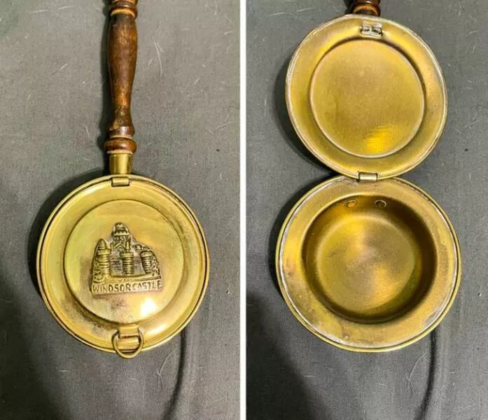 Revealing mysteries unveiling the secrets of enigmatic objects - #2 What is this small brass container on a stick (that opens)? It says Windsor Castle on it, and it's about palm-sized.