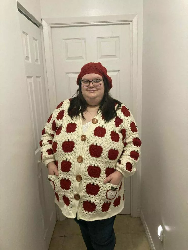 Crafty creations unveiling diy delights that steal the spotlight - #13 Crochet Apple Cardigan With Matching Hat