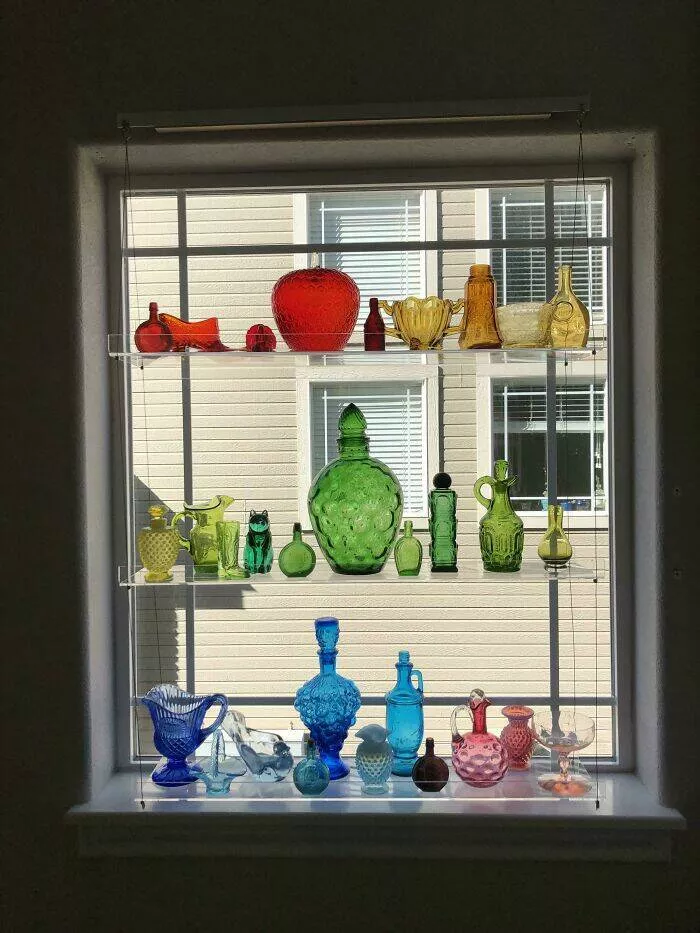 Quirky chronicles the evolution of unexpected obsessions into serious collections - #1 Finally, I acquired shelves for my collection of antique colored glass.