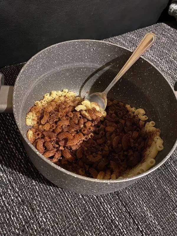 Palate puzzles exploring bizarre food pairings that challenge your taste buds - #8 Today's dinner: pasta with cocoa powder straight from the pot.