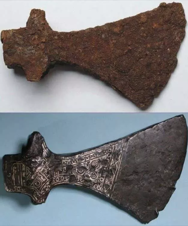 Visual metamorphosis engaging before and after snapshots that mesmerize - #14 A viking axe, remarkably transformed before and after restoration: