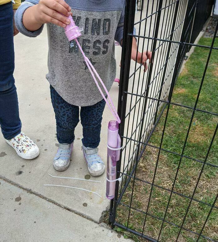 Creative parenting strategies ingenious hacks for todays moms and dads - #8 Pro tip: zip-tie the bubble wand somewhere that the kid can't dump it out but can still dip it. You're welcome. Learned this after they dumped the third one out on the living room carpet.