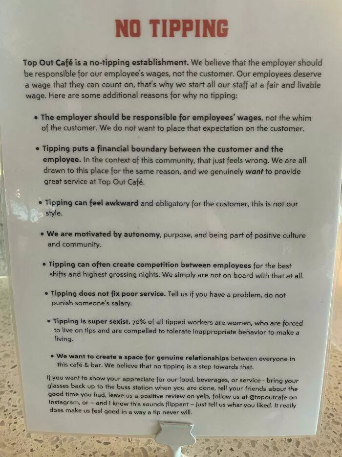 Intriguing discoveries subtly surprising finds that captivate - #1 The café I visited in Indianapolis adopts a no-tipping policy