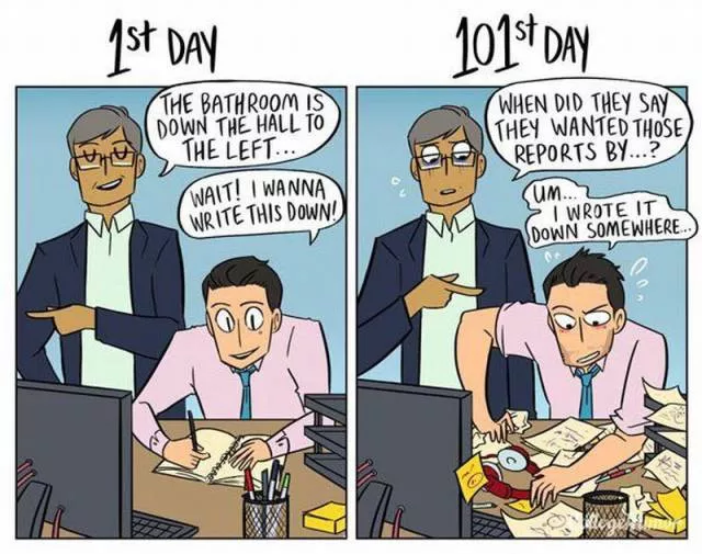 1er jour de travail vs le 101e jour